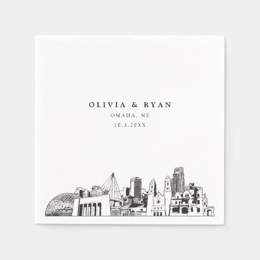 オマハ結婚のミニマル紙 スタンダードカクテルナプキン (正面)
