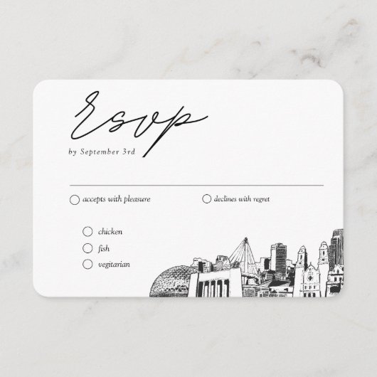 オマハ結婚のRSVP伝統的食事オプション エンクロージャーカード (正面)