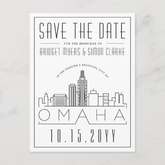 オマハ結婚ス |スタイル設定されたスカイライン日付を保存 ポストカード (正面)