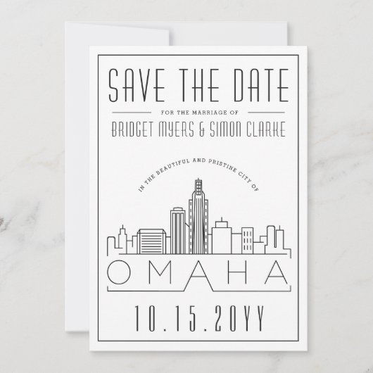 オマハ結婚ス |スタイル設定されたスカイライン日付を保存 招待状 (正面)