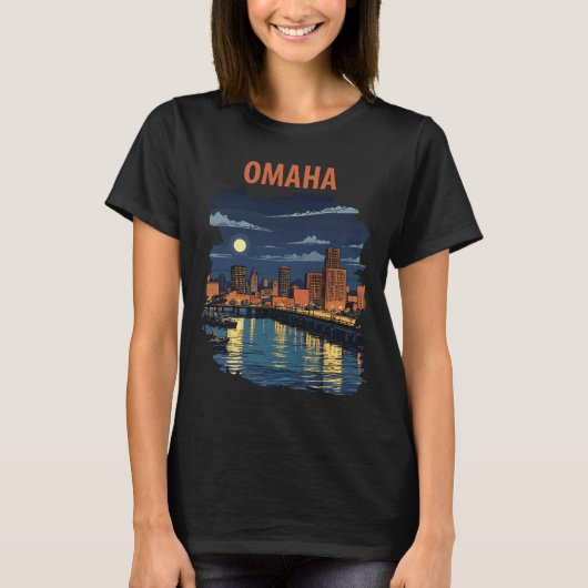 オマハ ネブラスカ スカイライン 川 夜 旅行 Tシャツ (正面)