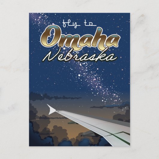 オマハ ネブラスカ ビンテージ 飛行 旅行 ポスター ポストカード (正面)
