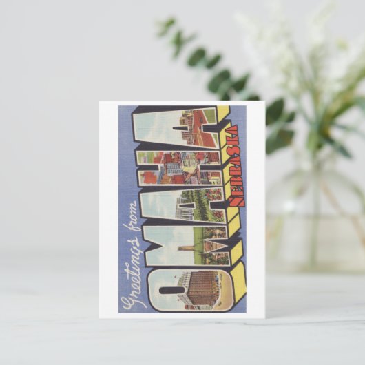 オマハNEの大きい手紙のヴィンテージのテーマからの挨拶 ポストカード (スタンド正面)