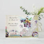 オマンティカ フローラル ブルー ピンク ホワイト ウェディング モノグラム 招待状 (スタンド正面)