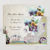 オマンティカ フローラル ブルー ピンク ホワイト ウェディング モノグラム 招待状 (正面/裏面)