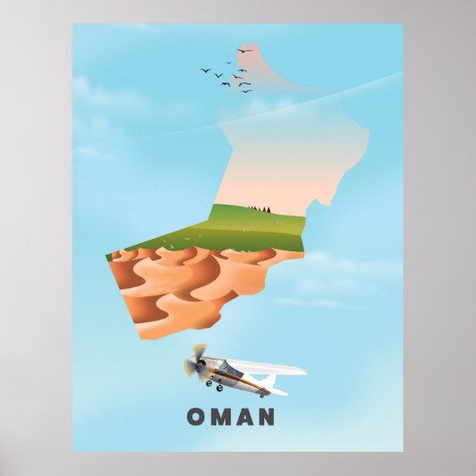 オマーンのイラスト地図の旅行ポスター ポスター (正面)