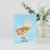オマーンのイラスト地図の旅行ポスター ポストカード (スタンド正面)