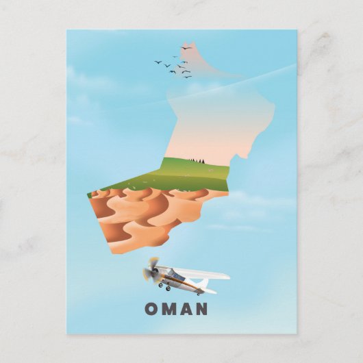 オマーンのイラスト地図の旅行ポスター ポストカード (正面)