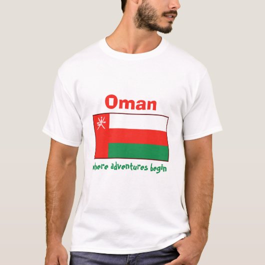 オマーンの旗+地図+テキストTシャツ Tシャツ (正面)