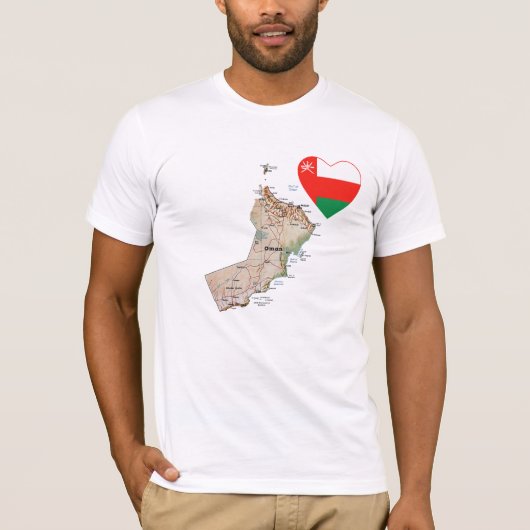オマーン国旗のハートと地図Tシャツ Tシャツ (正面)