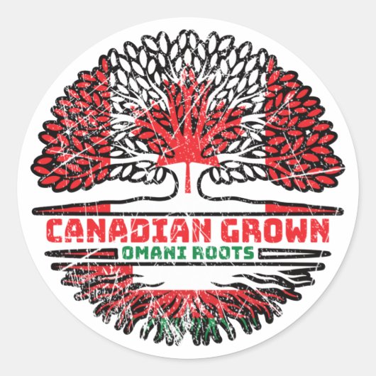 オマーン・オマニ・カナダ・ツリー・ルーツ国旗 ラウンドシール (正面)