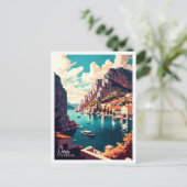 オミスクロアチアヴィンテージ旅行イラストレーション ポストカード (スタンド正面)