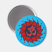 オムと赤のピンホイール – ヨガ磁石 マグネット (正面/裏面)