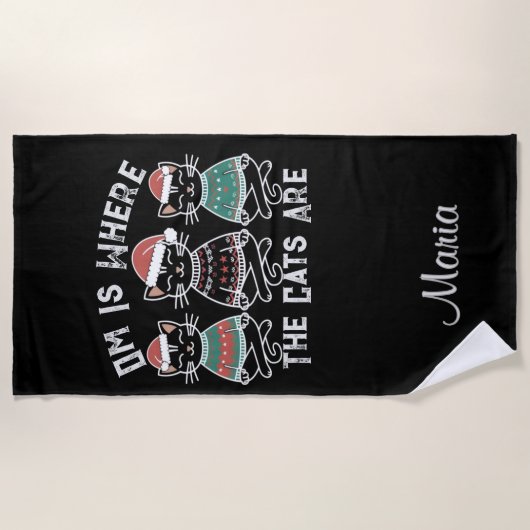 オムは猫たちがフェスティバルの休日 ビーチタオル (正面)