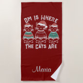 オムは猫たちがフェスティバルの休日 ビーチタオル (正面)