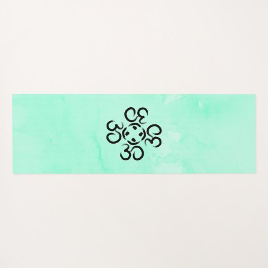 オムコンパスバラ、ティール(緑がかった色)グリーンウォーター色オウム ヨガマット (裏面(横))