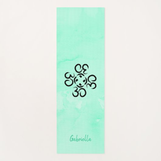 オムコンパスバラ、ティール(緑がかった色)グリーンウォーター色オウム ヨガマット (正面)