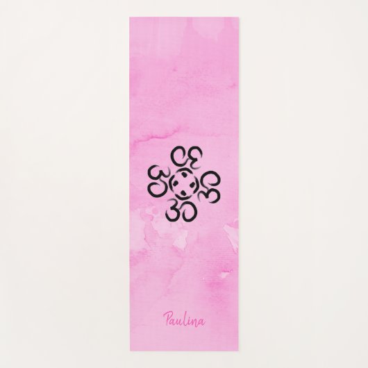 オムコンパスバラ、ピンク色のオウム記号 ヨガマット (正面)