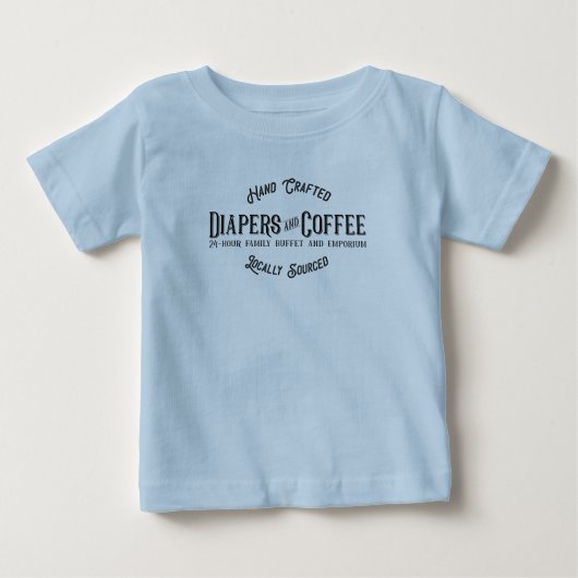 オムツとコーヒーアイロンおもしろいクレトロレストラン ベビーTシャツ (正面)