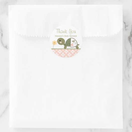 オムツにピンクのカメ赤ちゃんシャワーありがとう ラウンドシール (バッグ)
