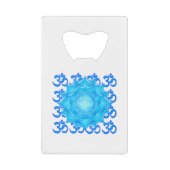 オムパターン付きブルーガラス蓮スケッチ クレジットカード栓抜き (正面)
