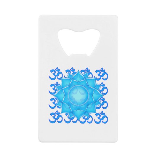 オムパターン付きブルーガラス蓮スケッチ クレジットカード栓抜き (正面)