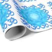オムパターン付きブルーガラス蓮スケッチ ラッピングペーパー (ロールコーナー)