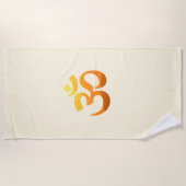 オムマントラ金ゴールドサンメディテーションヨガイエローオレンジ ビーチタオル (正面)