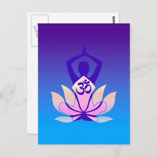 オムロータスヨガポーズパープルフエ ポストカード (正面/裏面)