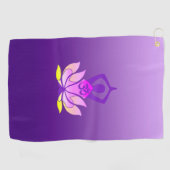 オムロータス花ヨガポーズの紫グラデーション ゴルフタオル (横)