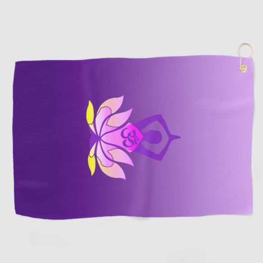 オムロータス花ヨガポーズの紫グラデーション ゴルフタオル (横)