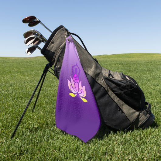 オムロータス花ヨガポーズの紫グラデーション ゴルフタオル (グリーン)