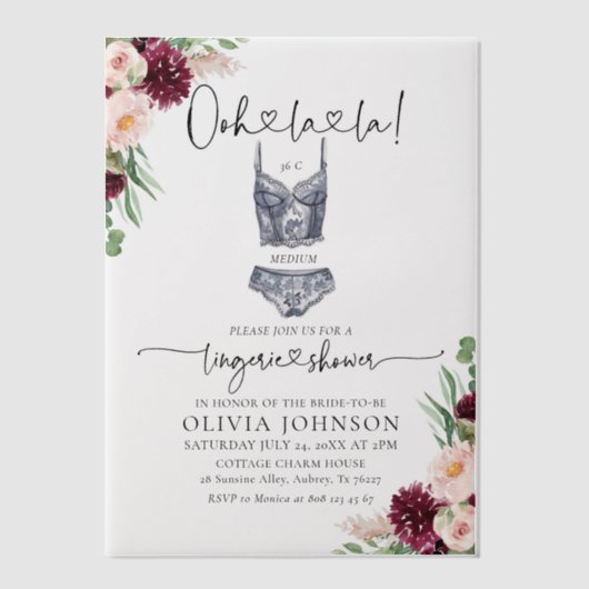 オモダンラブラランジェリーブライダルシャワー ベラム紙招待状 (正面)