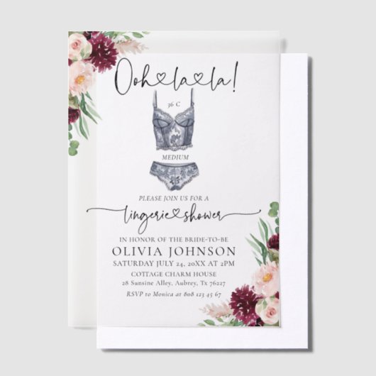 オモダンラブラランジェリーブライダルシャワー ベラム紙招待状 (オフセット)