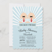 オモダンー男の子の口ひげツイン男の子の赤ちゃんシャワー 招待状 (正面)