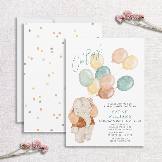 オモダンー象の風船赤ちゃんシャワー 招待状