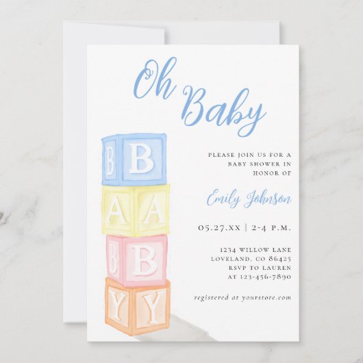 オモダン男の赤ちゃんベイビーシャワー 招待状 (正面)