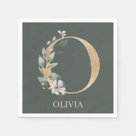 オモノグラムフローラパーソナライズされたナプキンス スタンダードカクテルナプキン