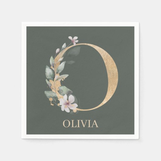 オモノグラムフローラパーソナライズされたナプキンス スタンダードカクテルナプキン (正面)