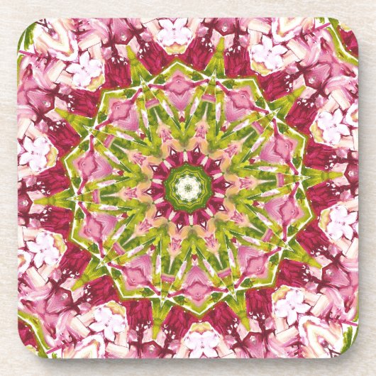 オラブズピンク&グリーンカレデスコープのコルクコースター コースター (正面)