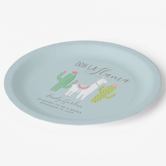 オララマ赤ちゃんシャワーかわいい男の赤ちゃんブルーブラウン ペーパープレート (アングル)