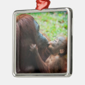オランウタンの母親と赤ちゃん メタルオーナメント (左)