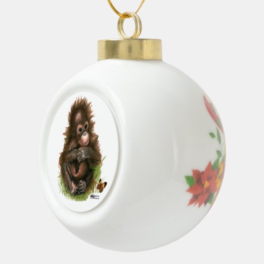 オランウタンベビーと蝶 セラミックボールオーナメント (右)