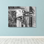 オランウータンと男の子（国立動物園の写真） キャンバスプリント (インサイチュ (ウッドフロア))