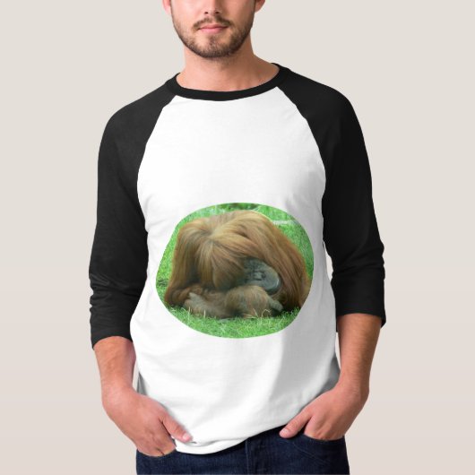 オランウータンの居眠りの男子野球のワイシャツ Tシャツ (正面)