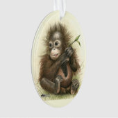 オランウータンの赤ちゃんと葉 オーナメント (正面)