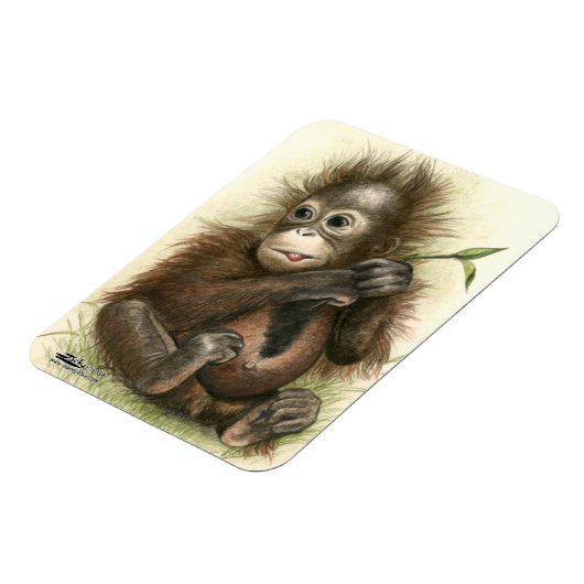 オランウータンの赤ちゃんと葉 マグネット (左側)