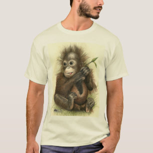 オランウータンの赤ちゃんと葉 Tシャツ