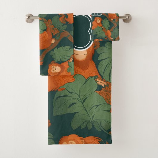 オランウータンレトロカラフルパタパーソナライズされたーン バスタオルセット (インサイチュ)