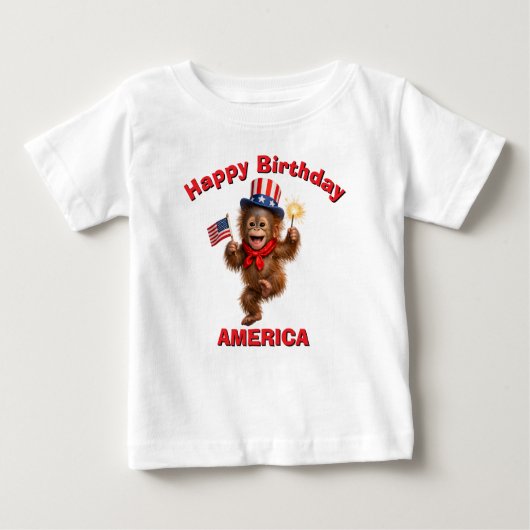 オランウータン (5歳) 愛国少年Tシャツ ベビーTシャツ (正面)